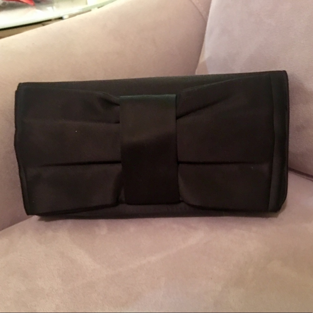 Lulu Townsend Black Satin Clutch with Large Bow